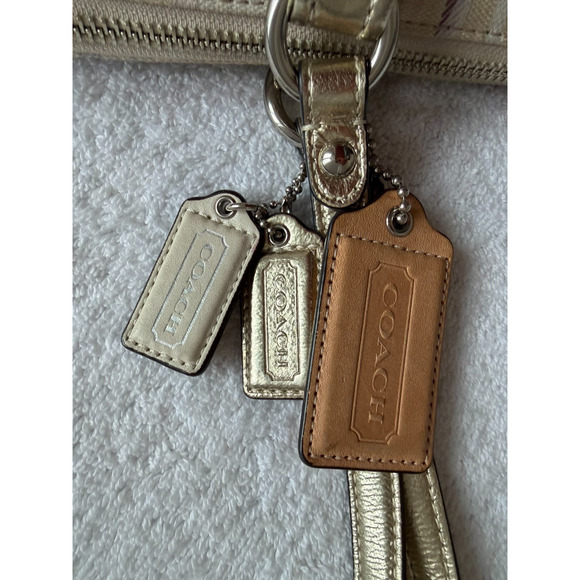 Coach Bag Poppy Glam Tote Tattersall Lurex Sequin Signature Metallic golden Sz-M - Picture 8 of 15